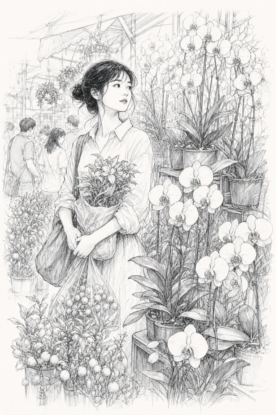 花市兰花旁的短暂停留